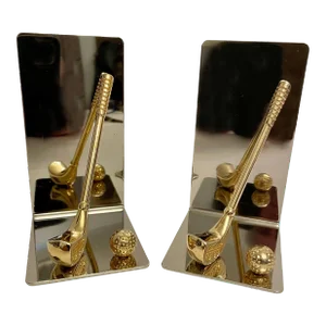 Brass and Chrome Golf Club Bookends - A Pair