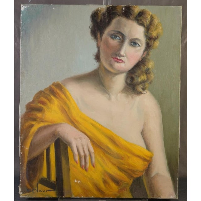 Woman in Yellow Drapery, 1960s, Oil on Canvas For Sale - Image 4 of 13