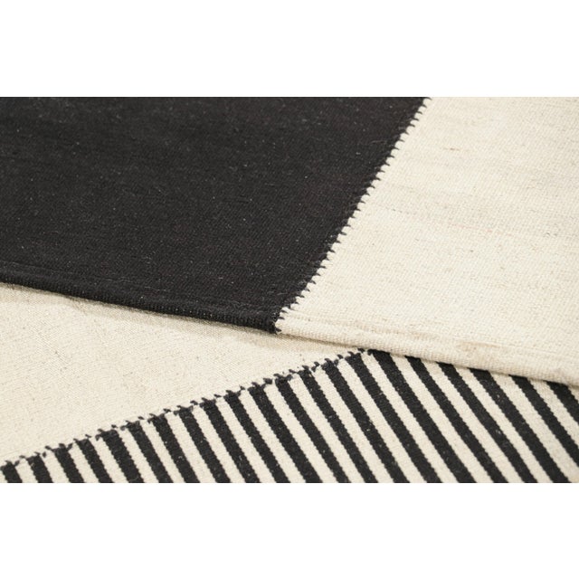 Textile Rug & Kilim’s Contemporary Kilim With Textural Cream White and Black Stripes For Sale - Image 7 of 7