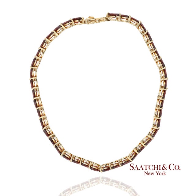 Vintage 14k 585 Solid Yellow Gold Red Garnet Marquise Cut Tennis Bracelet For Sale In New York - Image 6 of 13