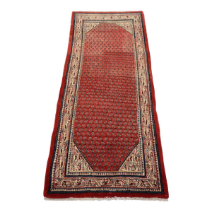 Mir Runner 3'3'' X 7'4'' Red Wool Vintage Tribal Hand-Knotted Oriental Rug