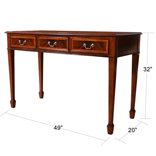 A gorgeous Large Mahogany Banded Console from Niagara Furniture made of mahogany and satinwood with solid brass drawer...