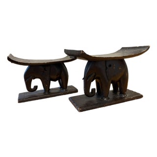 Pair of Antique Elephant Ashanti Stools For Sale