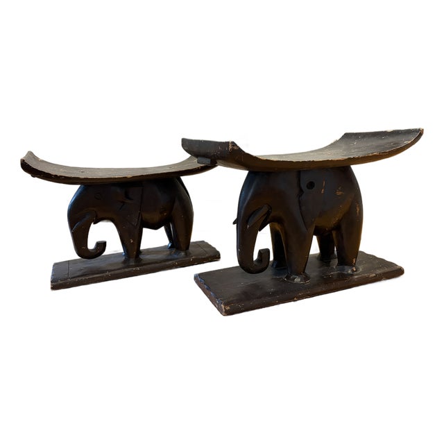 Pair of Antique Elephant Ashanti Stools For Sale