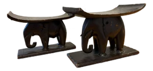 Pair of Antique Elephant Ashanti Stools
