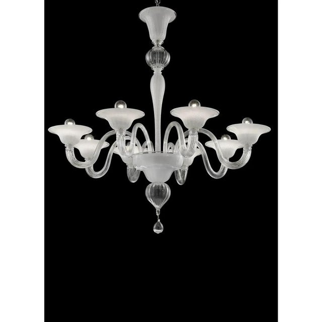 Venetian Murano Glass Chandelier in Transparent and White Tones with Silver Leaf by Simoeng for Simoeng For Sale - Image 4 of 7