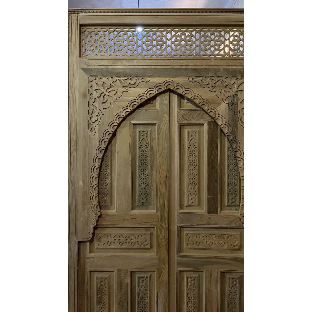 Wood Hand-Carved Moroccan Cedar Wood Door – Arched Rustic Entryway, Statement Home Decor For Sale - Image 7 of 10