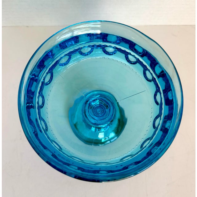 Mid-Century Modern 1960s Indiana Glass King's Crown Aqua Blue Thumbprint Pedestal Compote For Sale - Image 3 of 7