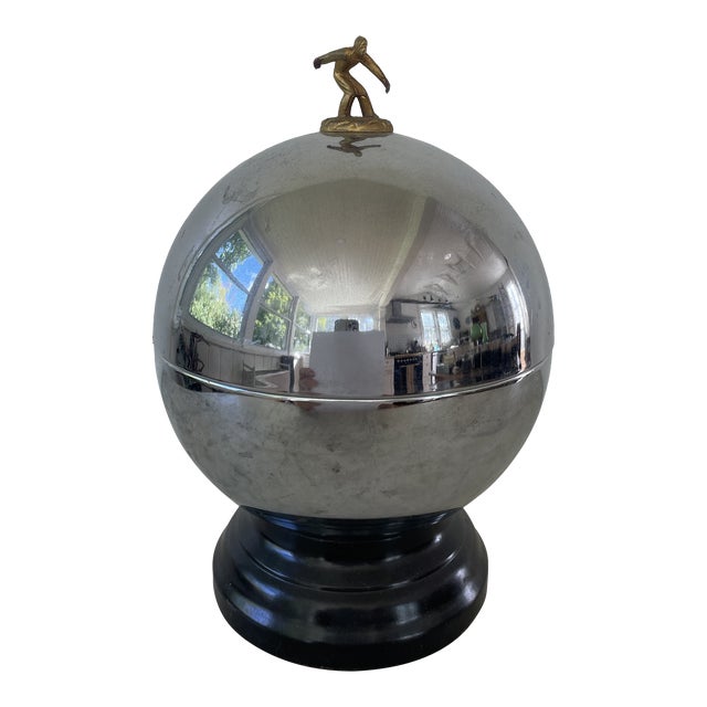 Vintage 1950's Retro Bowling Trophy / Liquor Dispenser With Set of 6 Shot Glasses - 11 Pieces For Sale