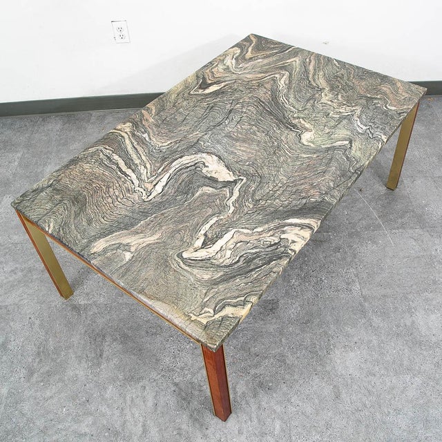 Wood Mid Century Modern Coffee Table Rectangular Marble Rosewood Metal Steel Stone For Sale - Image 7 of 12
