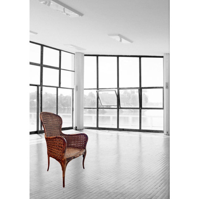 Wood Vintage French Double Caned Wicker Armchair / Side Chair For Sale - Image 7 of 15