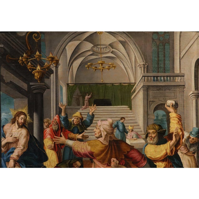 Workshop of Maarten De Vos, Christ Expelled from the Temple of Jerusalem, 1600, Oil on Canvas For Sale - Image 6 of 14