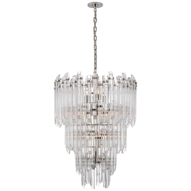 Suzanne Kasler for Visual Comfort Signature Adele Three-Tier Waterfall Chandelier in Polished Nickel with Clear Acrylic For Sale
