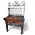 French butcher block with hand forged back with shelf and shelf underneath 36”l x 24d x 62”h, work surface is 32”h