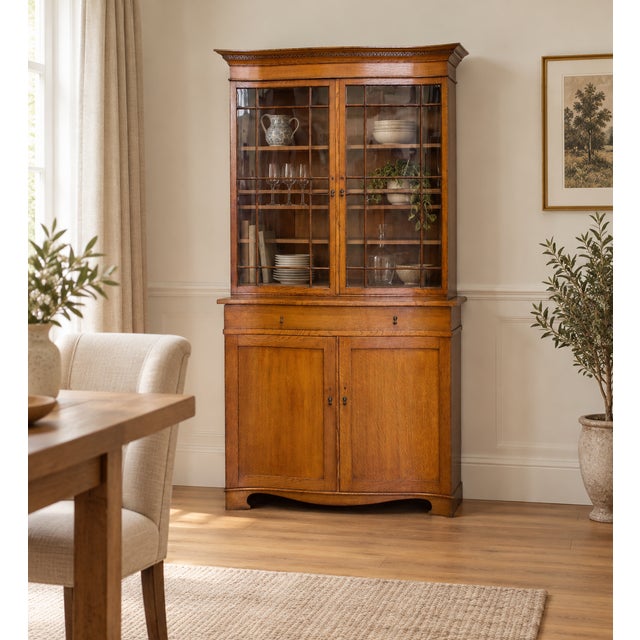 Vintage Georgian Style Glazed Oak Bookcase, 1930s For Sale - Image 11 of 11