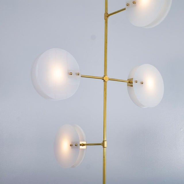 Modern brass chandelier with opaline glass shades For Sale - Image 10 of 12