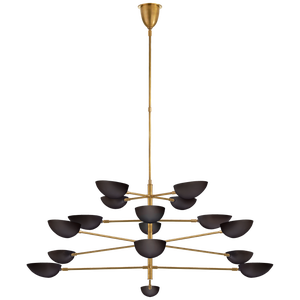 AERIN for Visual Comfort Signature Graphic Grande Four-Tier Chandelier in Hand-Rubbed Antique Brass with Black Shades