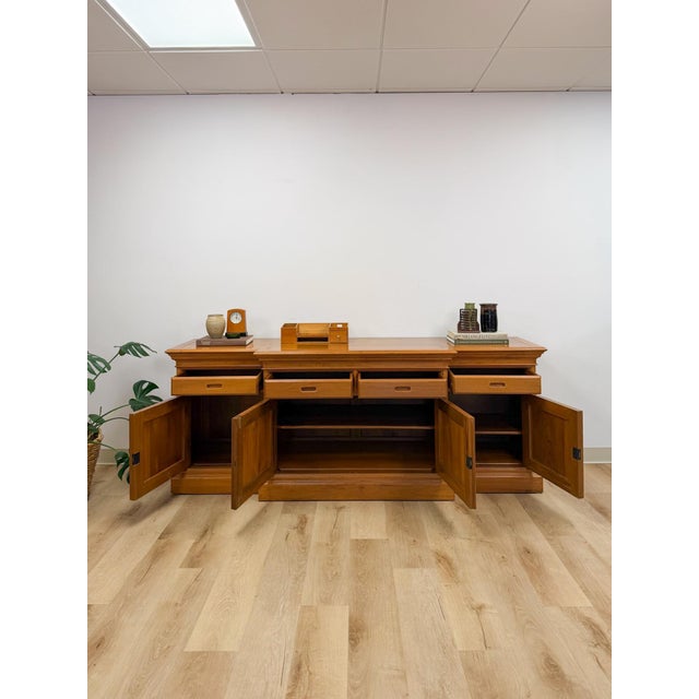 Antique Style Oak Office Credenza With Locking Doors and Finished Back For Sale - Image 15 of 17