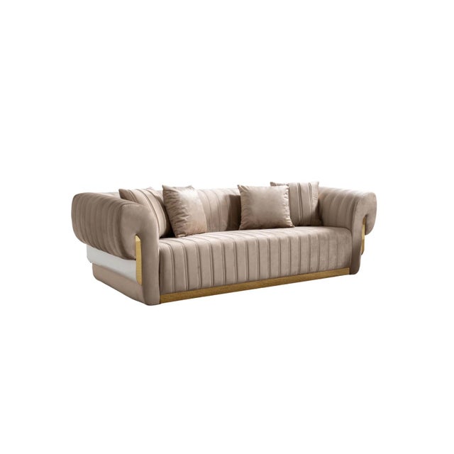 New Luna 3–Piece Channel Tufted Gold Accent Luxury Sofa Set - Sofa , Loveseat & Chair For Sale In Houston - Image 6 of 18
