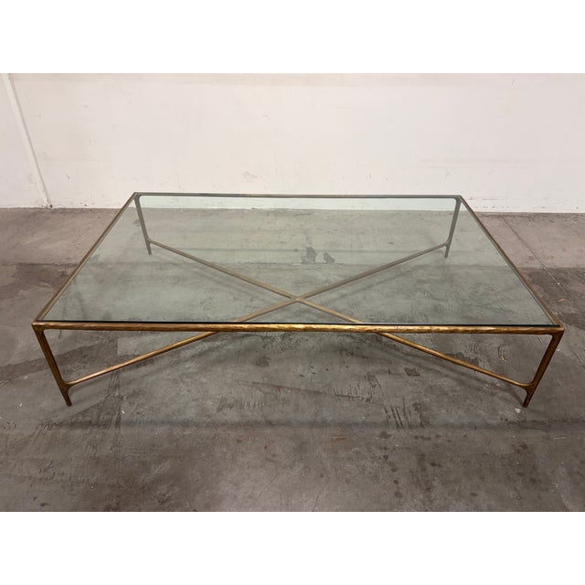 Elegant RH Modern Thaddeus Glass Rectangular Coffee Table With forged brass