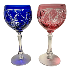 Set of Two Vintage Josephinenhutte Josair Germany Crystal Glass Wine Goblets