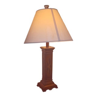 Mid 20th Century "Tiger" or Red Oak Pedestal Lamp With Custom Marquey Inlay in Sunburst Pattern For Sale
