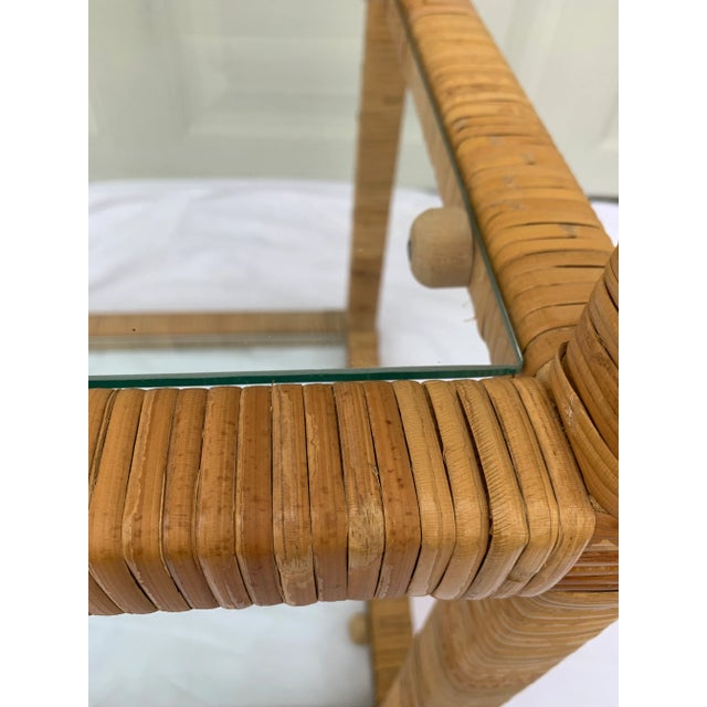 Boho Chic Wrapped Split Rattan Wicker and Glass Etagere For Sale In Wichita - Image 6 of 11