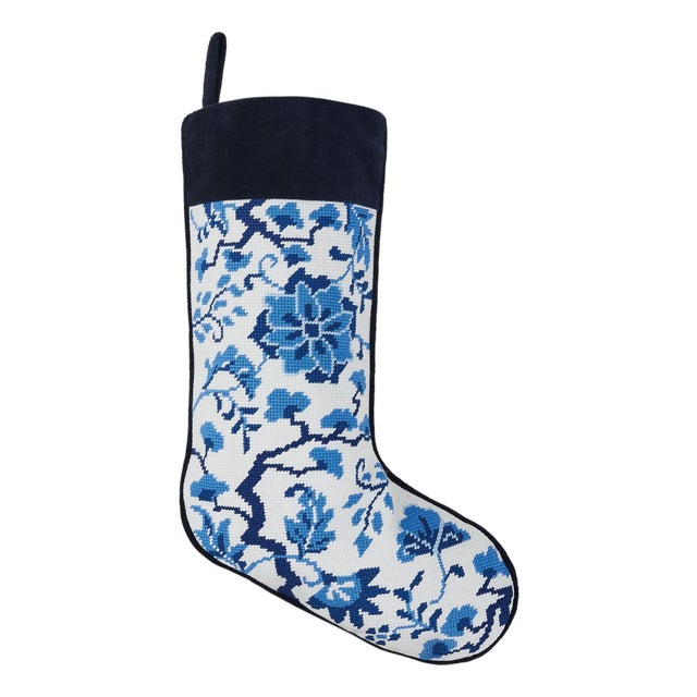 Chinoiserie Flowers Embroidered Needlepoint Stocking For Sale