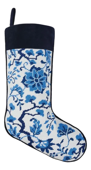 Chinoiserie Flowers Embroidered Needlepoint Stocking
