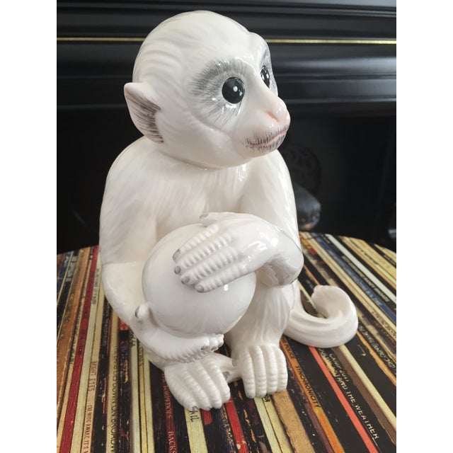 Mid-Century Modern Porcelain Ceramic Mottahedeh White Capuchin Monkey — As Seen at Elvis Presley's Graceland! For Sale - Image 3 of 8