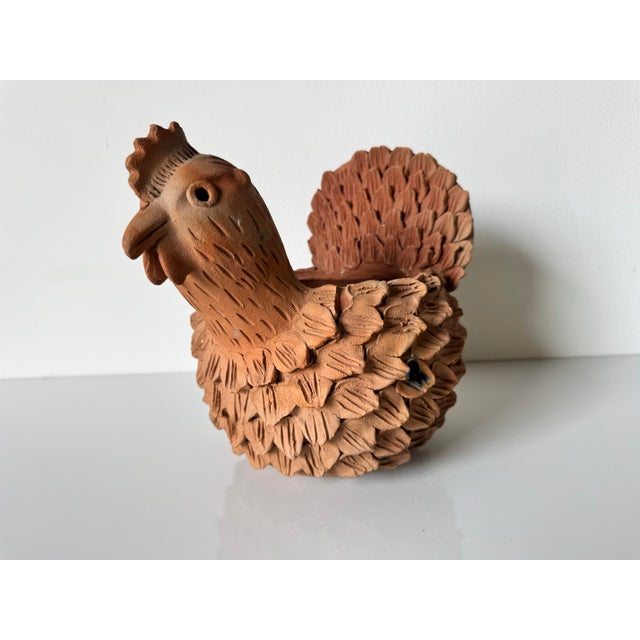 1990s Vintage Hand-Crafted Clay Folk Art Chicken Planter Sculpture For Sale - Image 5 of 12