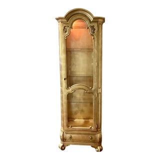 Weiman Vintage Hollywood Regency Style Gold Lighted Curio Display Cabinet 1940s Lighted With Drawer For Sale