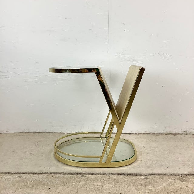 Vintage Hollywood Regency Brass & Glass Magazine Rack Side Table For Sale In Philadelphia - Image 6 of 18