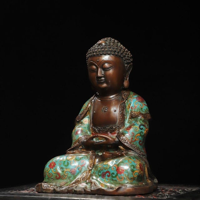 Late 19th Century Cloisonné Enamel Shakyamuni Buddha Statue, 5.01kg For Sale - Image 4 of 9