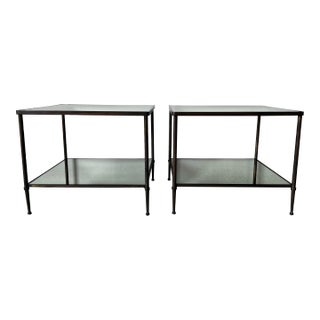 Hollywood Regency Two - Tier Bronze & Mirror Glass Top Side - Coffee Tables - a Pair For Sale