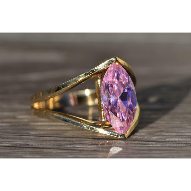 Metal The Kilbourn: Ladies Yellow Gold Cocktail Ring set with Pink Cubic Zirconia For Sale - Image 7 of 10