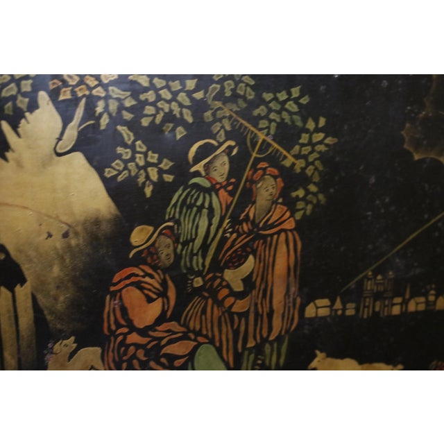 Large Hand Painted Toleware Tray Signed S. Callnin 1969 - "The Thunderstorm" Folk Art For Sale - Image 6 of 16