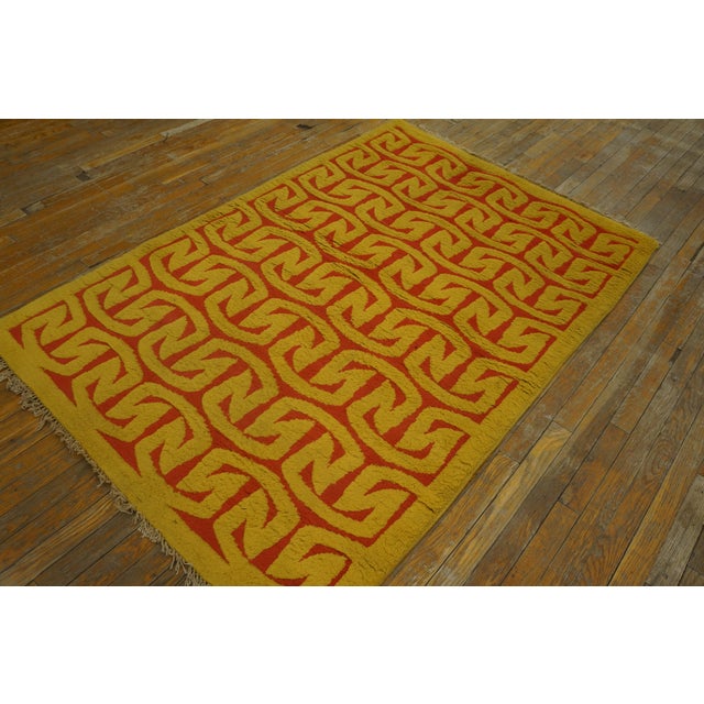 Art Deco 1950s Orange Yellow Modern Vintage Art Deco European Rug 4' X 6'2 Handknotted Wool Carpet For Sale - Image 3 of 18