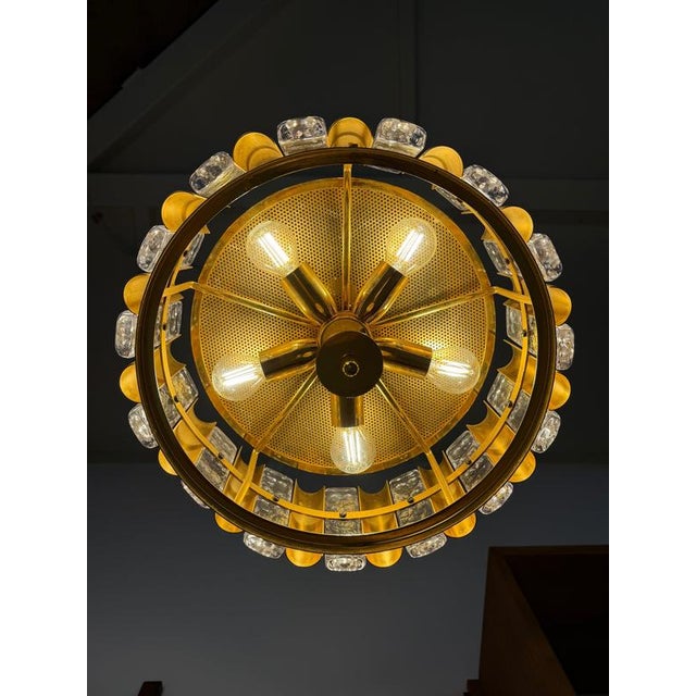 Gold Brass and Glass Pendant Lamp by Carl Fagerlund for Orrefors For Sale - Image 8 of 11