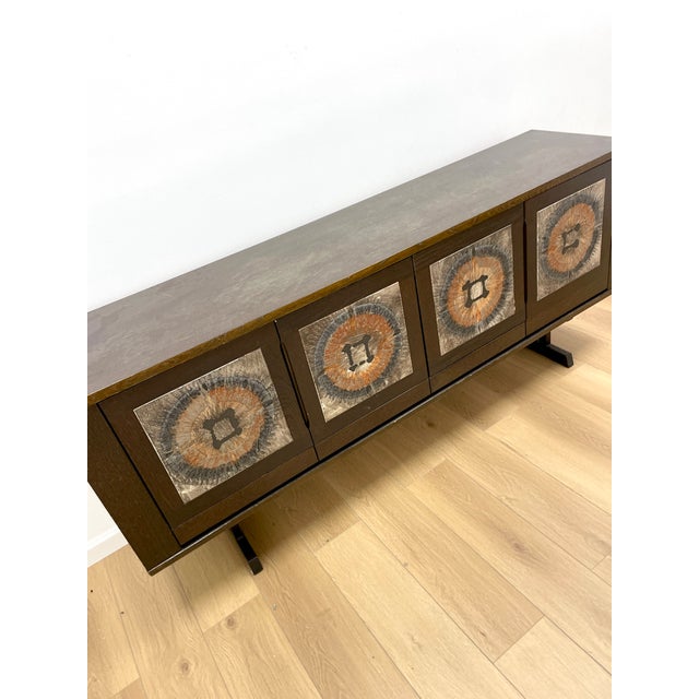 1970s Danish Modern Credenza or Sideboard by Gangso Mobler. Tiles by Poul Poulsen. 78.5w 18.5d 34h