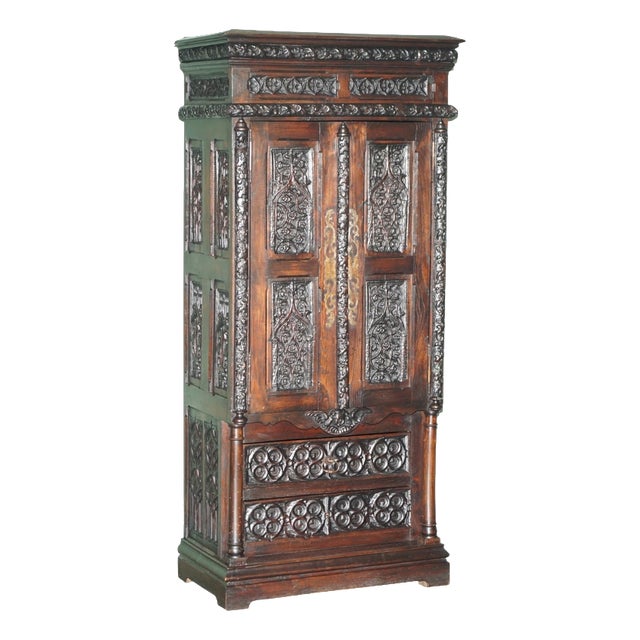 19th Century French Gothic Revival Carved Oak Cabinet For Sale