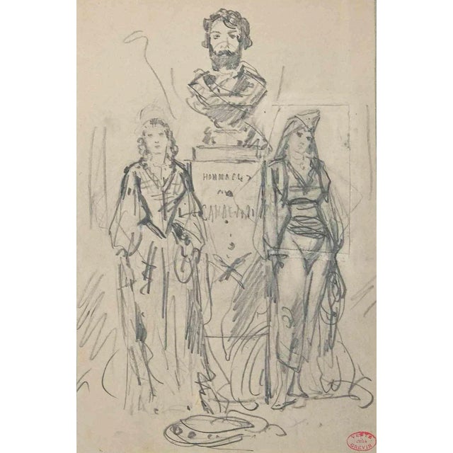 Alfred Grevin, The Statue and Women, Original Drawing, Late 19th-Century For Sale - Image 3 of 3
