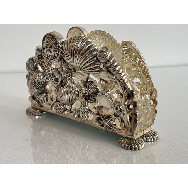 Vintage Godinger Seashell Seahorse Starfish Napkin Holder Silver Plate For Sale - Image 6 of 8