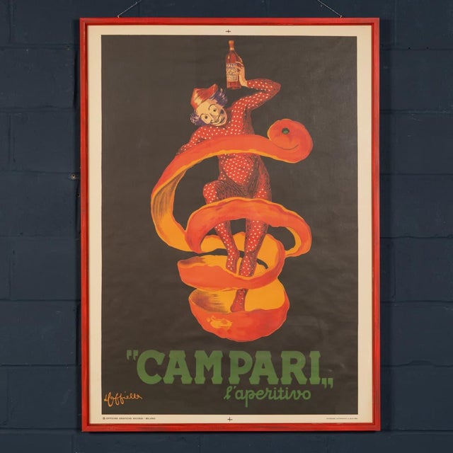 A striking italian offset lithographic advertising poster for campari, produced during the 1970s after leonetto...