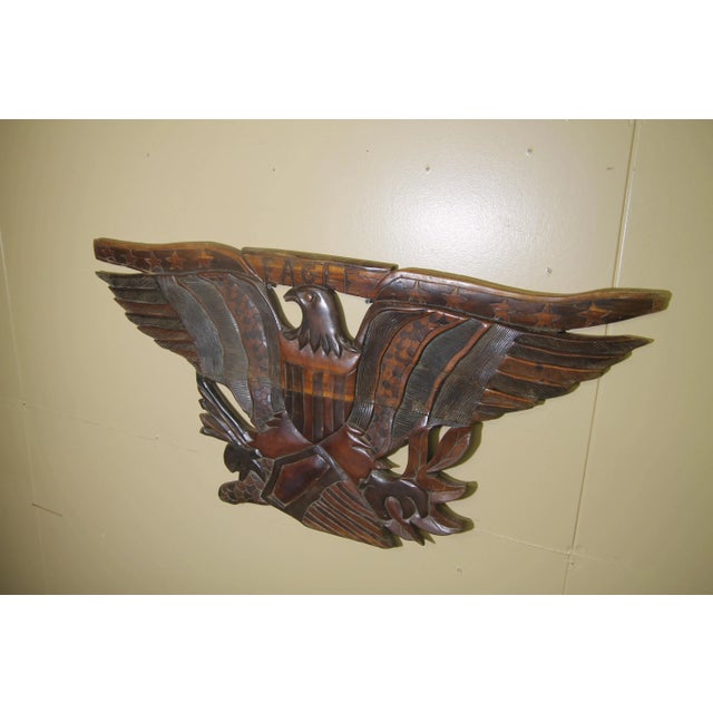 1960s Hand Carved Wooden Eagle Wall Sculpture For Sale - Image 4 of 6