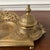 Vintage brass ink well with lidded wells. Removable cups. Ornate design. Heavy brass. 11.5” x 5.5” x 4”