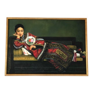 Modernist Chinese Painting of a Reclining Woman, Framed For Sale