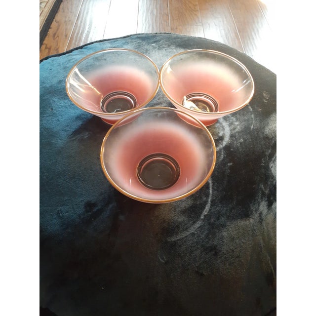 This is an EXQUISITE Set of Blendo Pink Gold Rim Glass 5" Bowls. Set of 3 Matching Lime Green Bowls sold separately....