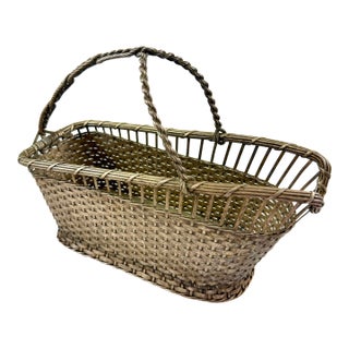 French Woven Silver Metal Wine Bottle Carrier and Server - 1930s For Sale
