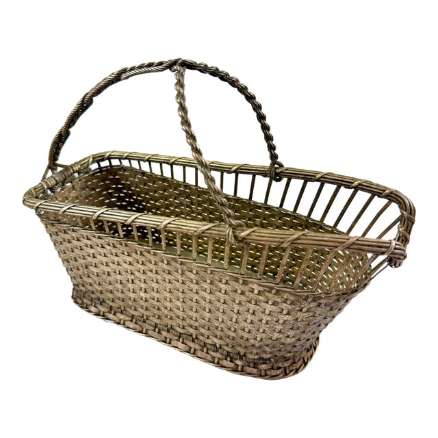 French Woven Silver Metal Wine Bottle Carrier and Server - 1930s For Sale